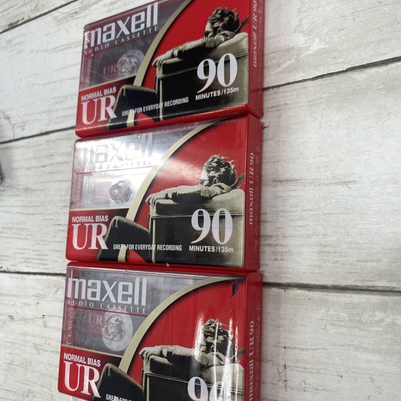 3 Factory Sealed New 90 Minutes Maxell UR Normal Bias Blank Audio Cassette Tape - Picture 5 of 7